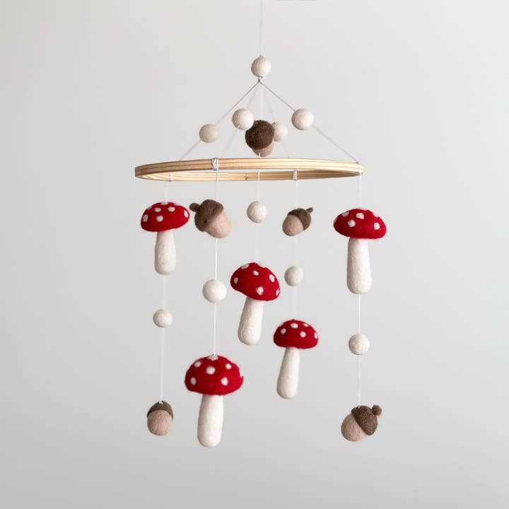 Felt Baby Mobile – Mushrooms & Acorns for wholesale by Ganapati