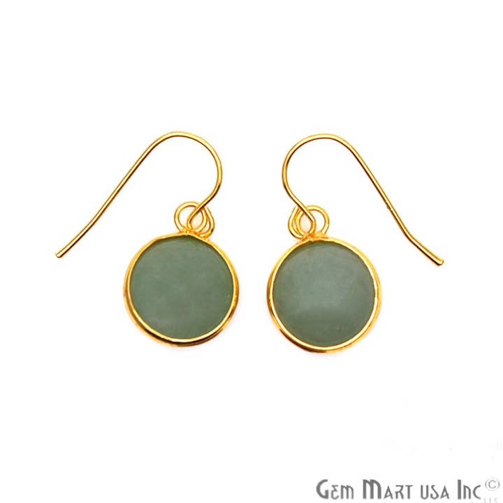 GemMartUSA - Wholesale Dangle Earrings - Round Gemstone 12mm Gold Plated Dangle Hook Earring