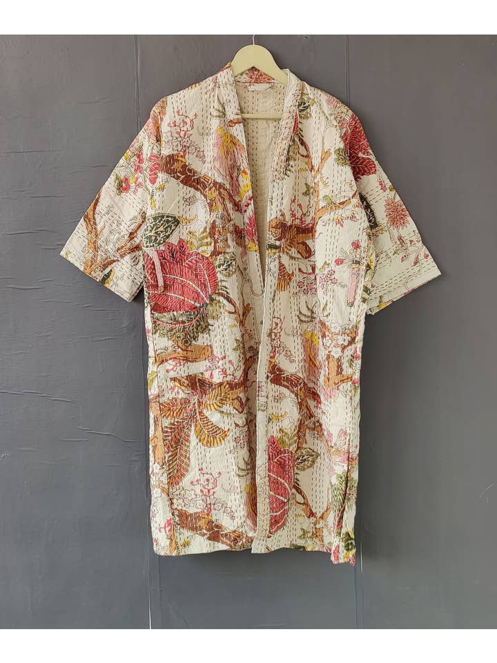 Bhawana Handicrafts – Kimono - Mulher por atacado – Roupões de quimono artesanais indianos Kantha Stitch Robe para Senhora