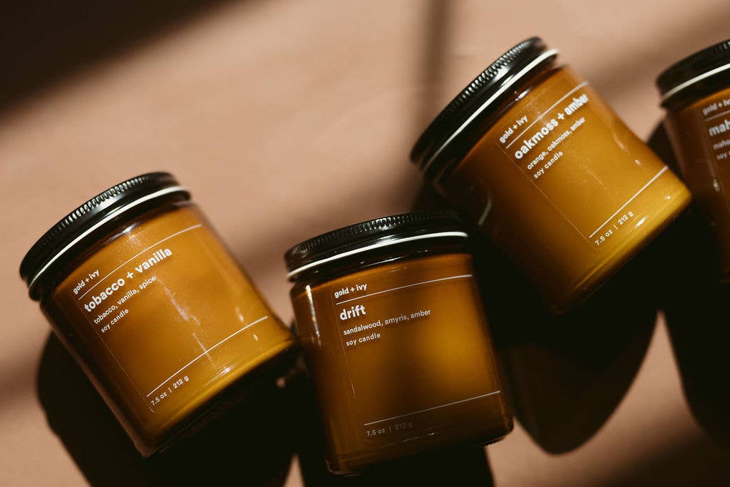 gold + ivy - Wholesale Jar/Filled Candle - tobacco vanilla soy candle - tobacco, vanilla, spice 4