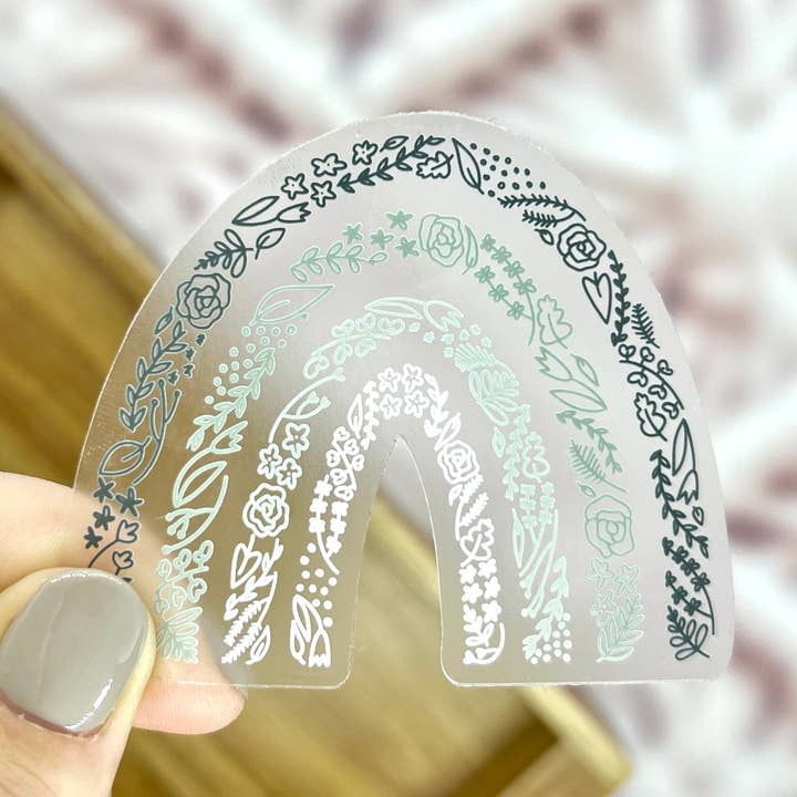 Clear Rainbow Floral Sticker. Weatherproof Vinyl Sticker. for wholesale by Nolie Co