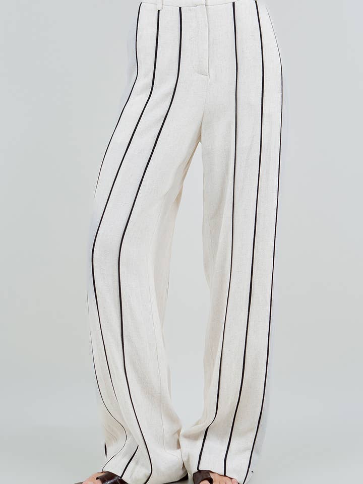 STRIPED TRIM PANTS - OATMEAL for wholesale on Faire