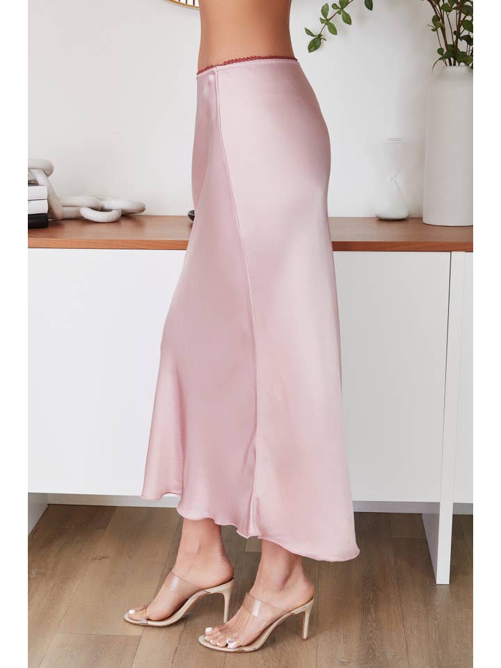 MILIO MILANO - Wholesale Skirt - Women's - SILKY SLIP SKIRT W/ LACE TRIM (9298/235110-DUSTY ROSE)
