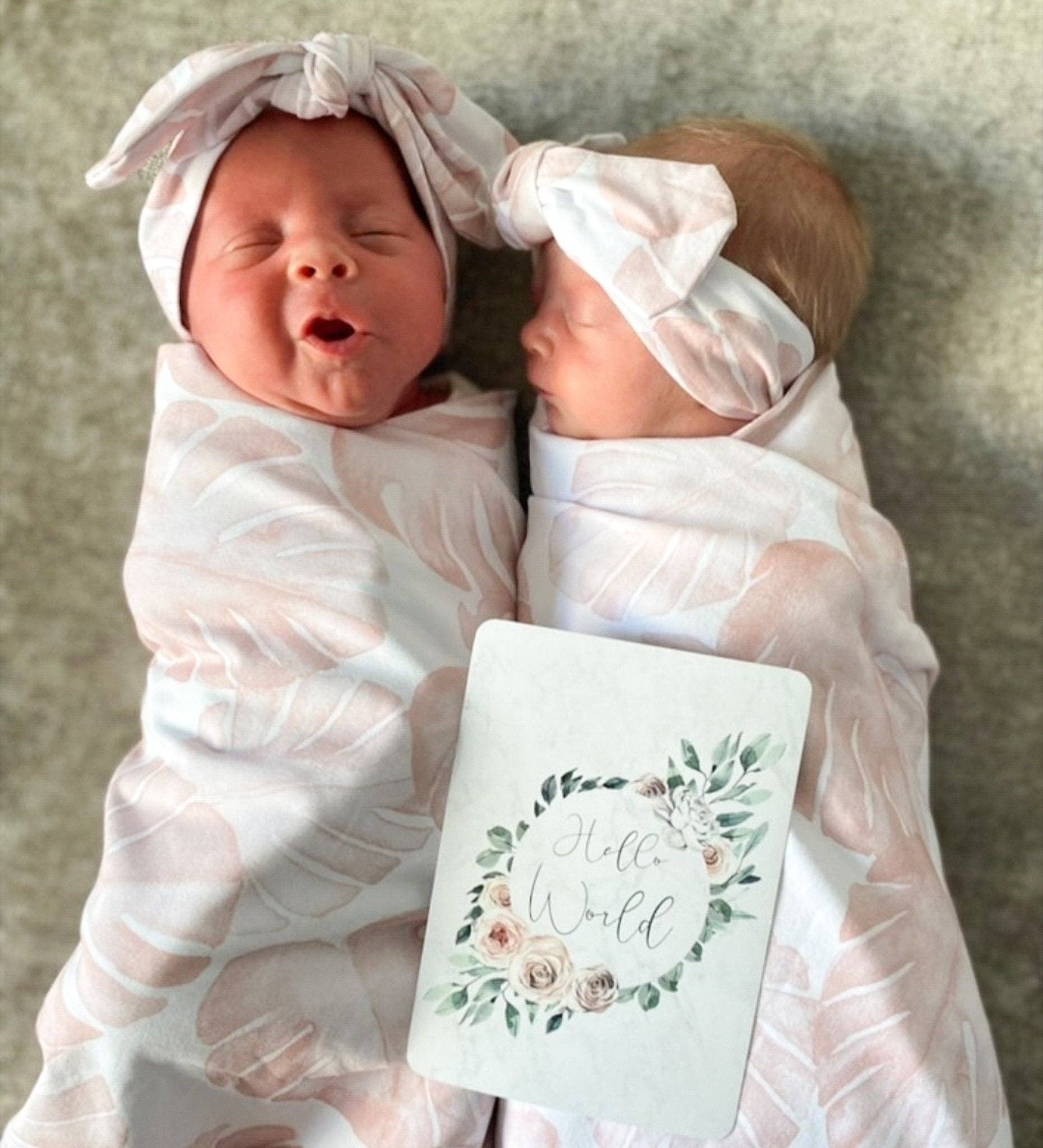 Minky Myles - Wholesale Swaddle Set - Baby - Pink palm blanket with headband - swaddle set6