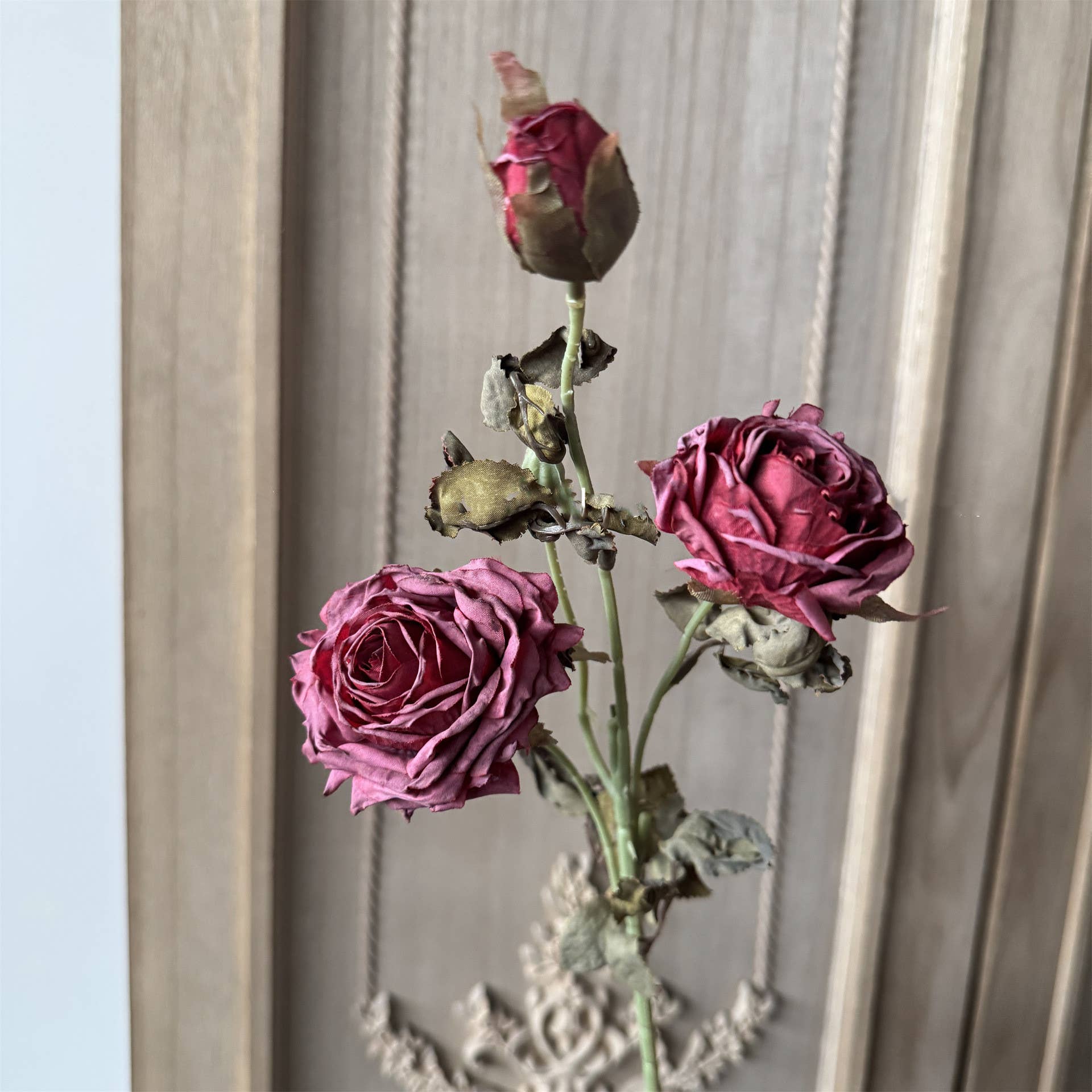 Sweet Home Deco - Vendita all'ingrosso Fiori finti - Ramo di Rosa Singola Faux Vintage da 23'', 3 Fiori, Petalo Bruciato5