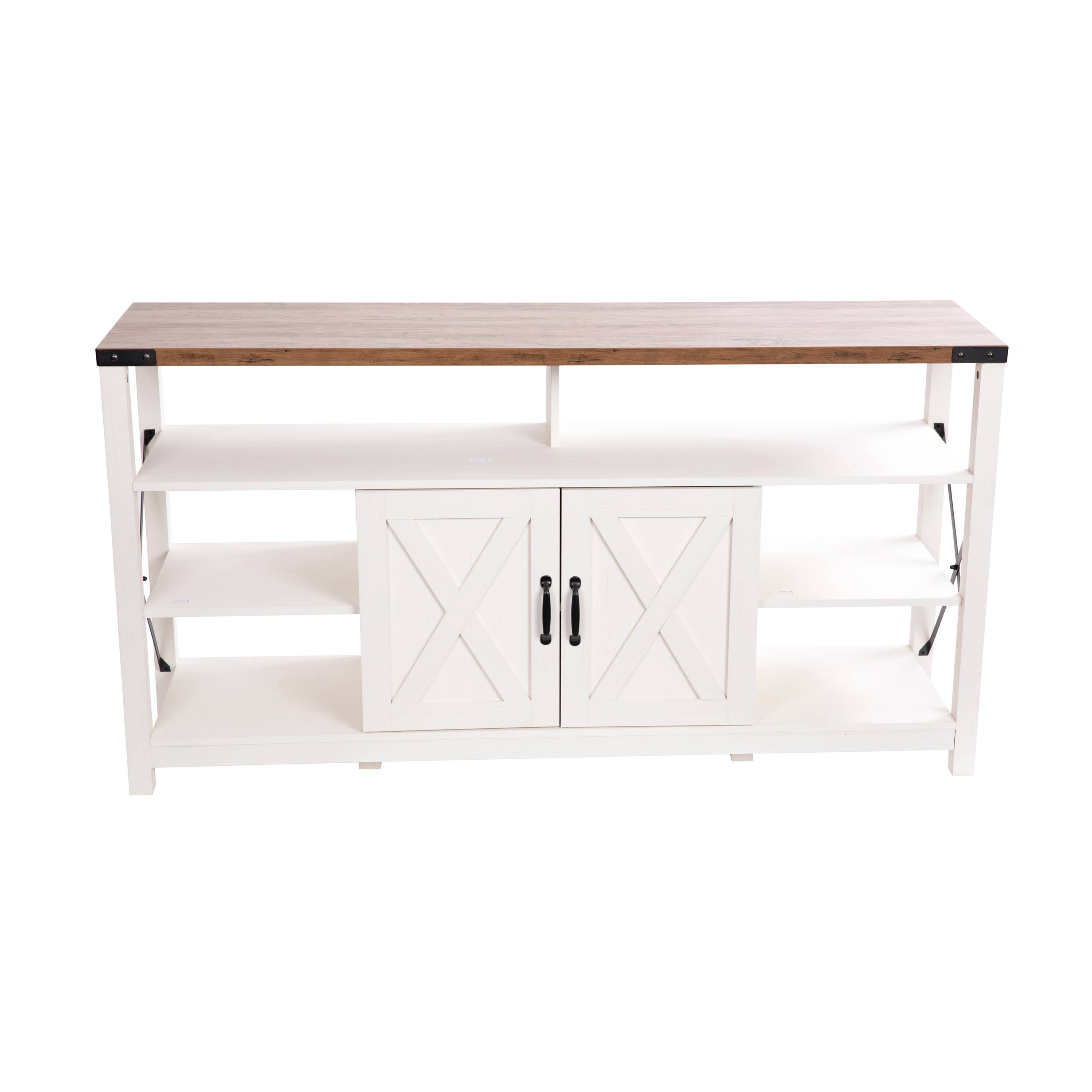 White Oak 60" White/Rustic TV Stand with Storage Shelves for wholesale on Faire1