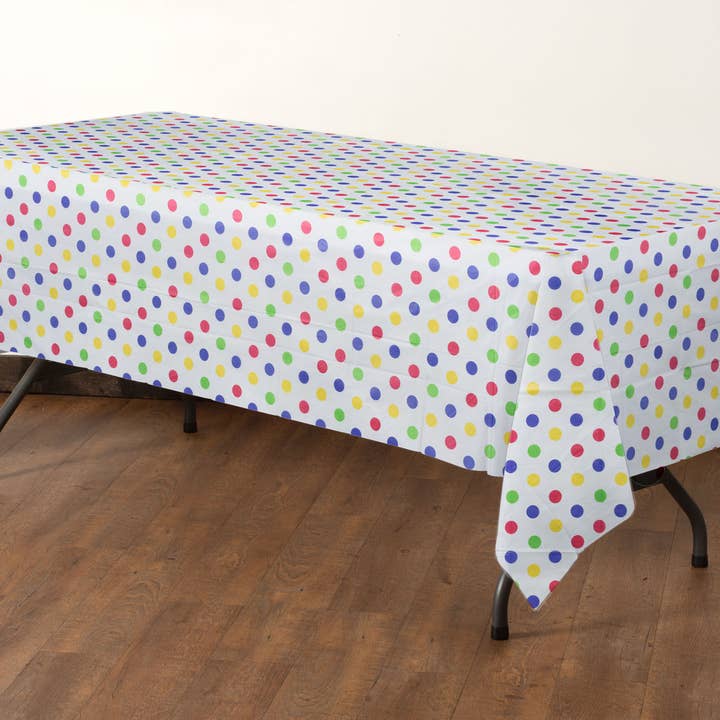 Multi Colored Polka Dot Plastic Tablecloth 54x108in. for wholesale on Faire