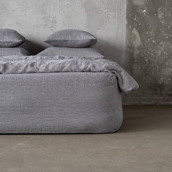 Linen Fitted Sheet Grey Stone Washed Herringbone for wholesale by LinenMe