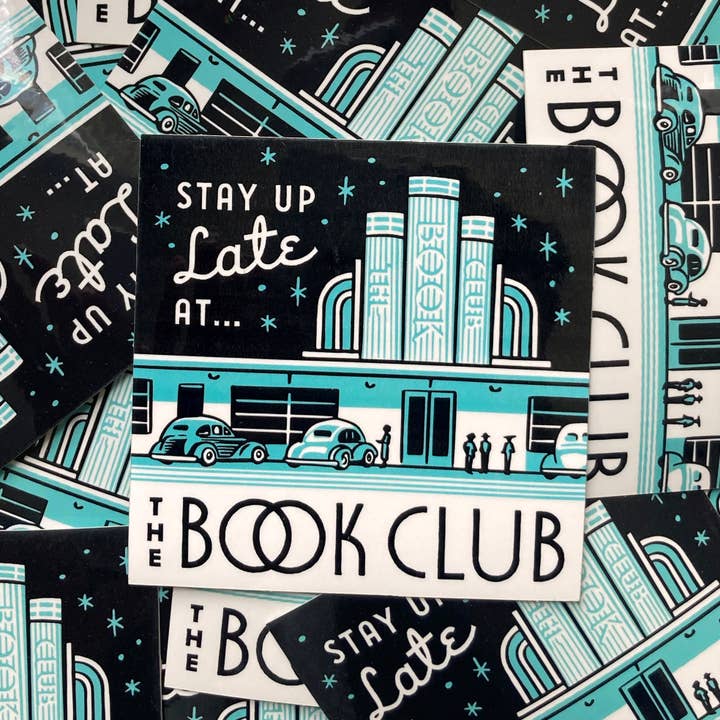 Stay Up Late at the Book Club vinyl sticker for wholesale by Rather Keen
