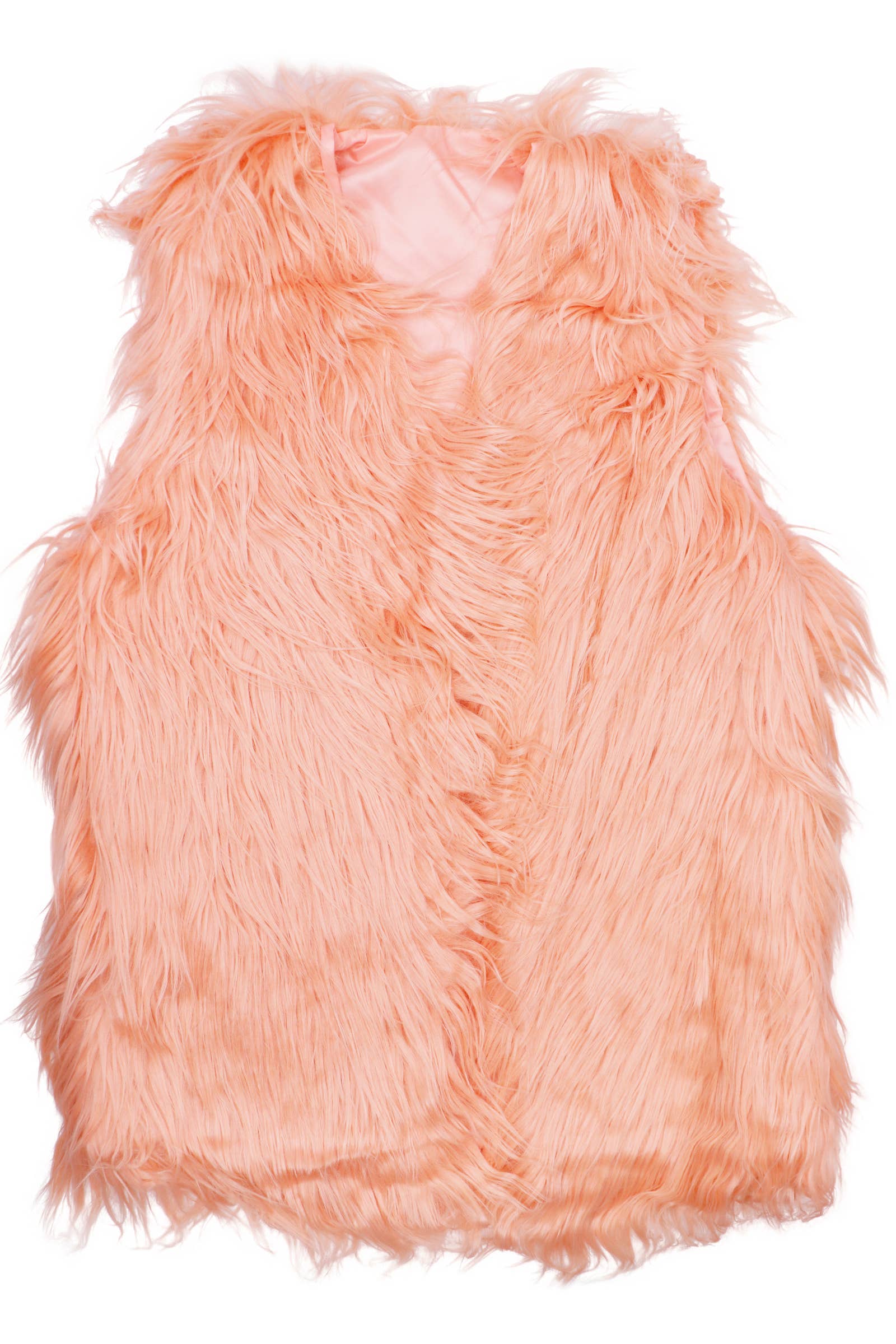 PEACH Solid Colored Long Shaggy Faux Fur Vest With Hook for wholesale on Faire2