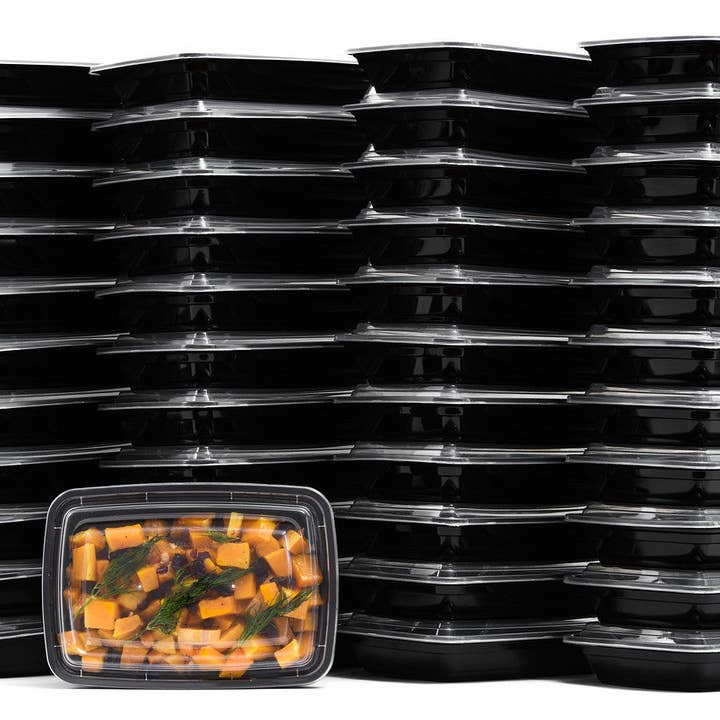 EcoQuality - Wholesale Food Storage Container - 28Oz Black Microwavable Food Storage Rectangular Meal Prep1