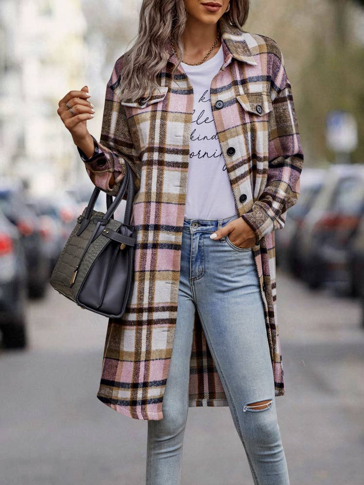 eLook - Wholesale Coat - Women's - SZ1-JK8211 Plaid Button Down Long Coat40