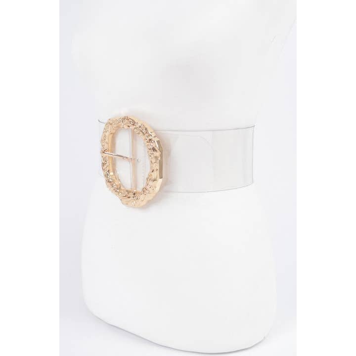 CC Wholesale Clothing - Vendita all'ingrosso Cintura - Donna - Cintura Trasparente con Grande Fibbia Rotonda in Metallo Vintage1