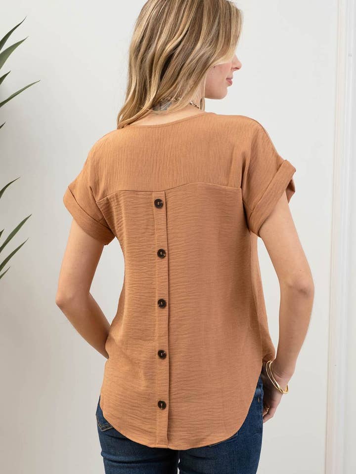 Blu Pepper - Wholesale Blouse - Women's - SPLIT NECK BACK BUTTON SHORT FOLD SLEEVE BLOUSE21