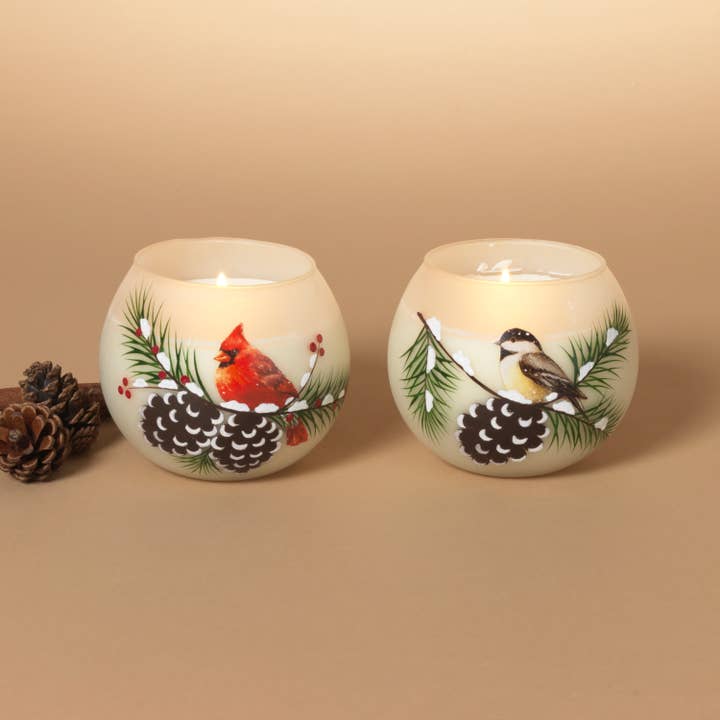 The Gerson Companies - Wholesale Christmas Decoration - Gerson Christmas 4.7"D Winter Bird Design Glass Jar Wax Cand1