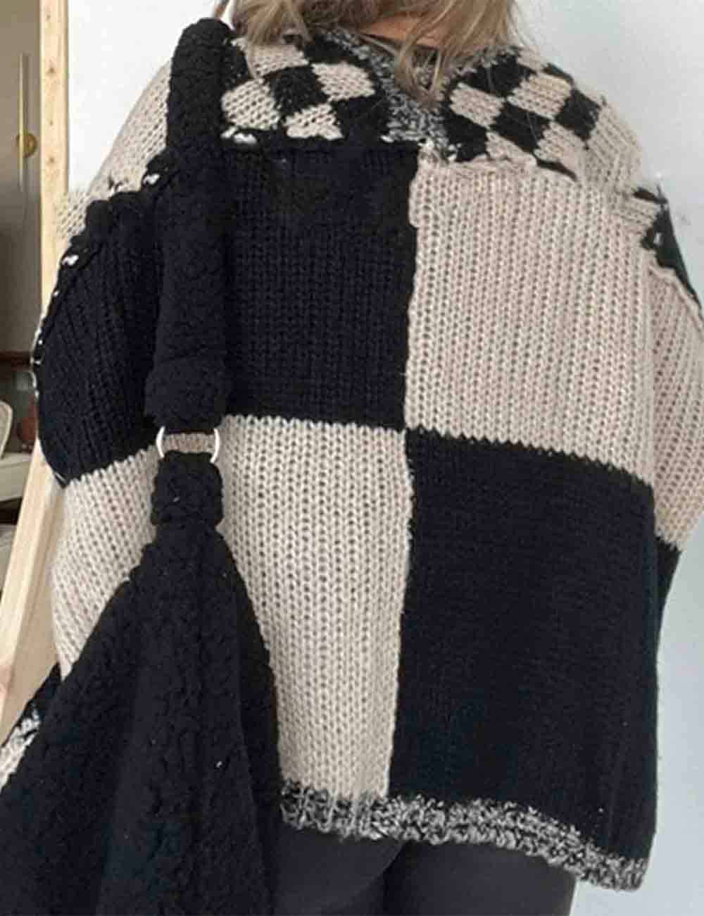 Sweetkama - Wholesale Cardigan - Women's - Ladies Color Block Checked Long Sleeves Sweater Cardigan2