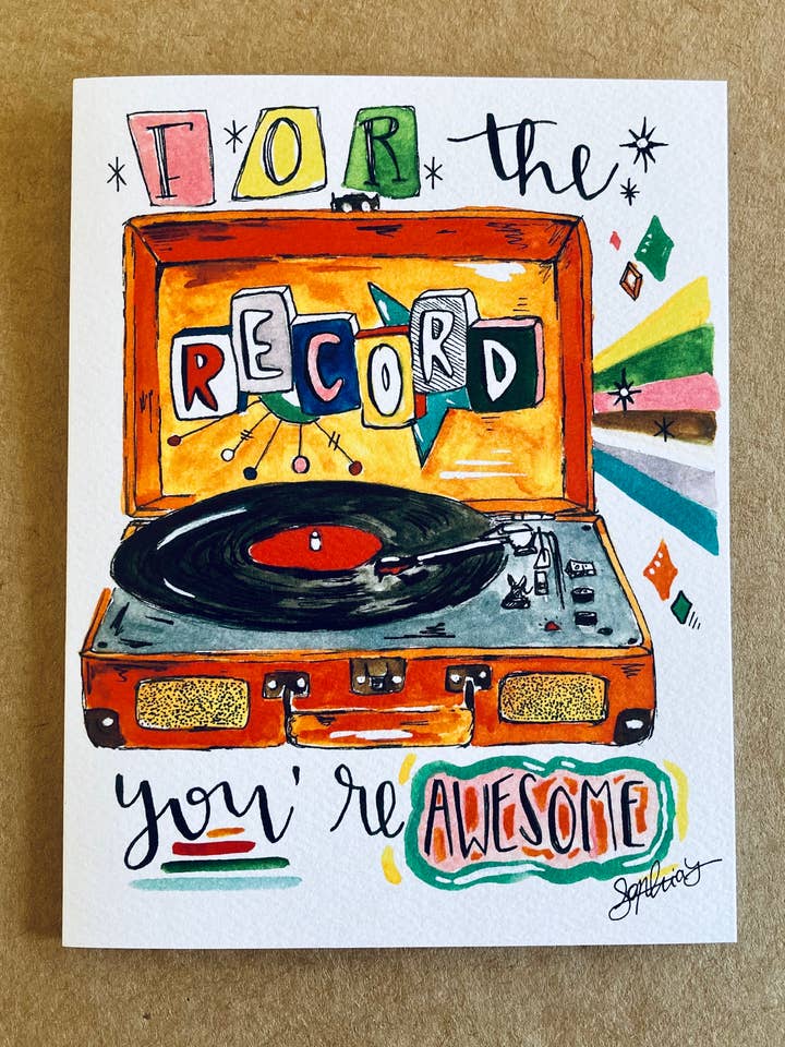Record Player Watercolor Card - Sophia Lavrov for wholesale by Sophia Lavrov