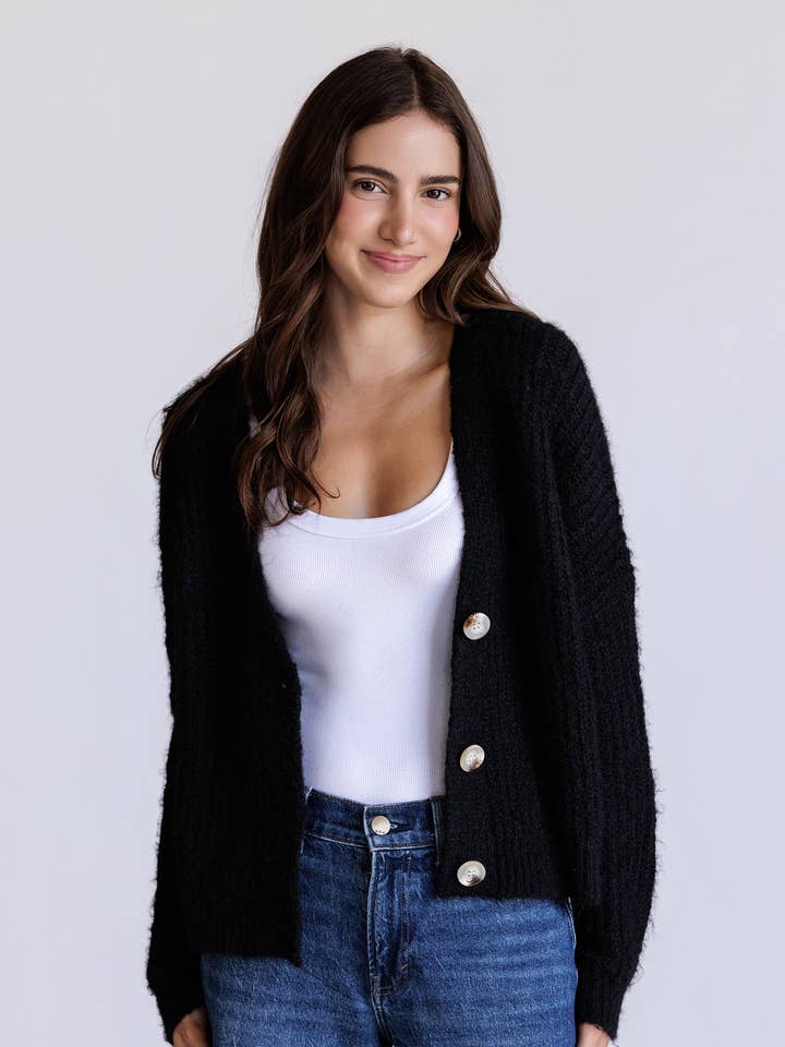 JT9117-BUTTON-FRONT RIBBED KNIT CARDIGAN for wholesale by STORIA