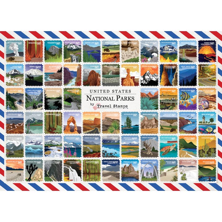 Masterpieces Puzzles - Wholesale Puzzle - Adult - National Parks Travel Stamps 1000 Piece Puzzle1