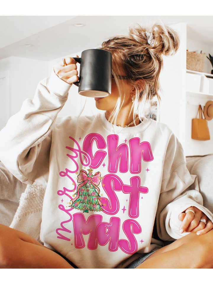 NVC Ecommerce LLC - Wholesale T-Shirt (Graphic) - Women's - Coquette Christmas Shirt, Merry Christmas Tree Sweatshirt1