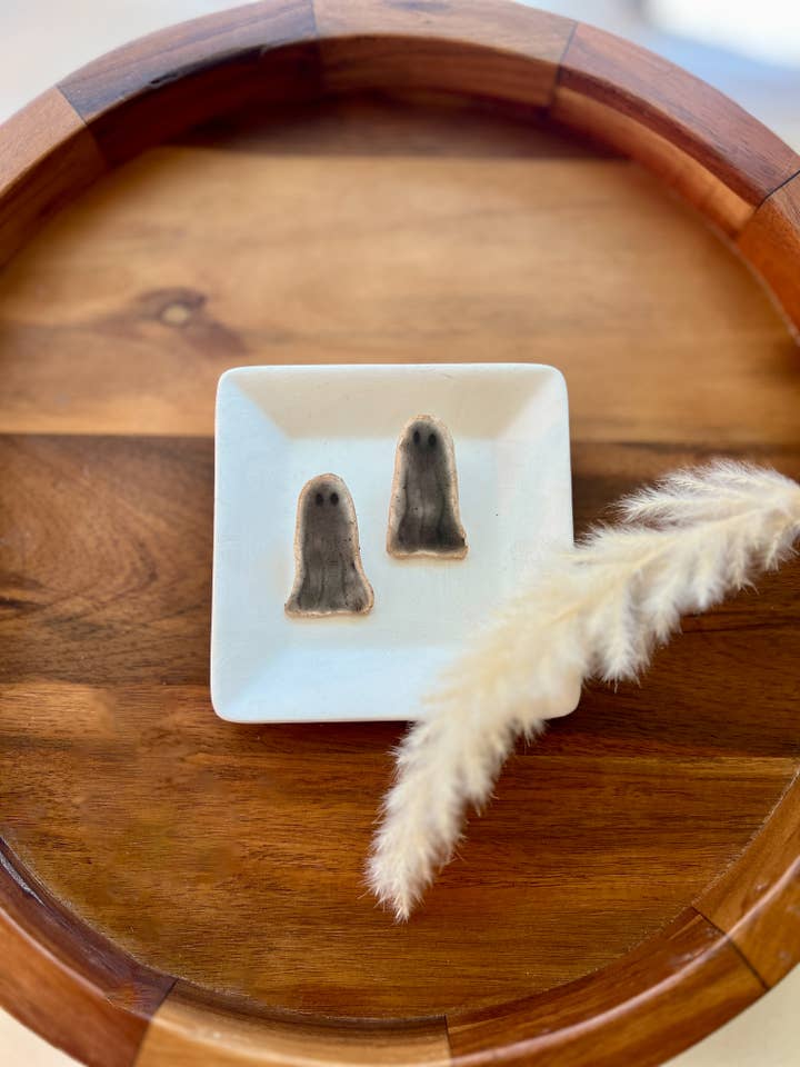 Faux Ceramic Ghost Statement Stud Earrings for wholesale by Lace & Pine Studio