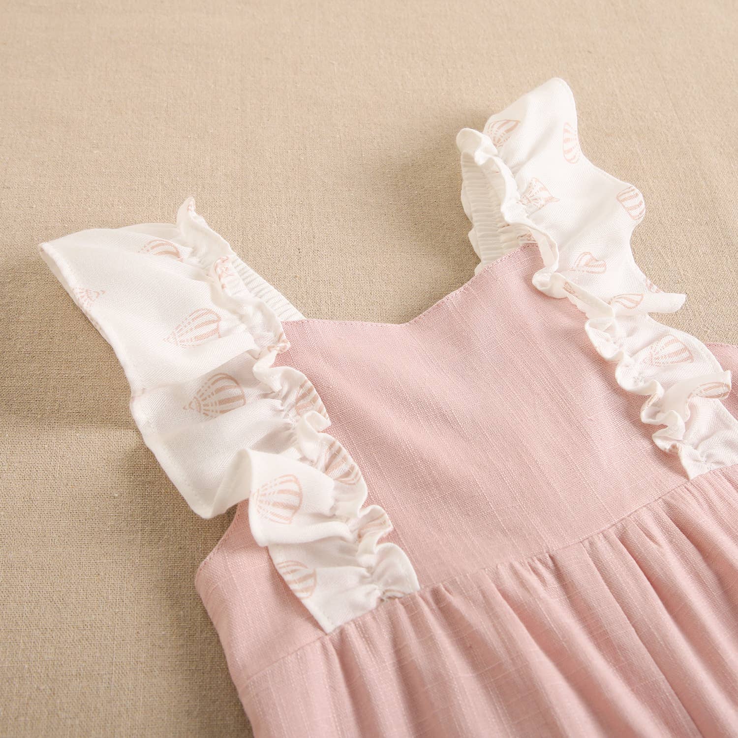 Rose Long Plain Girl's Jumpsuit with Contrast Printed Ruffles for wholesale on Faire3