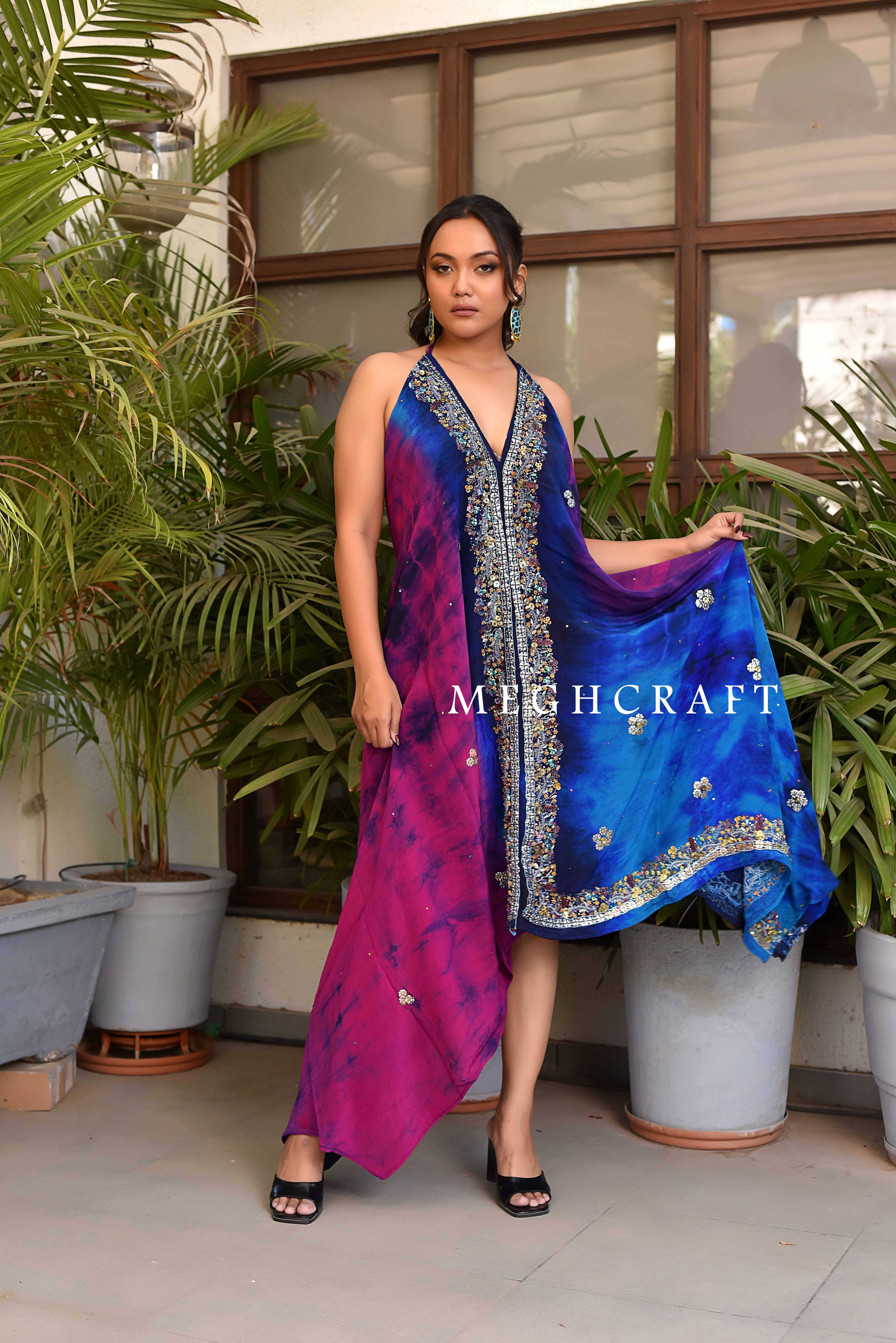 Meghcraft - Vendita all'ingrosso Vestito - Donna - Abito all'americana decorato con stampa tie-dye vintage indiano6