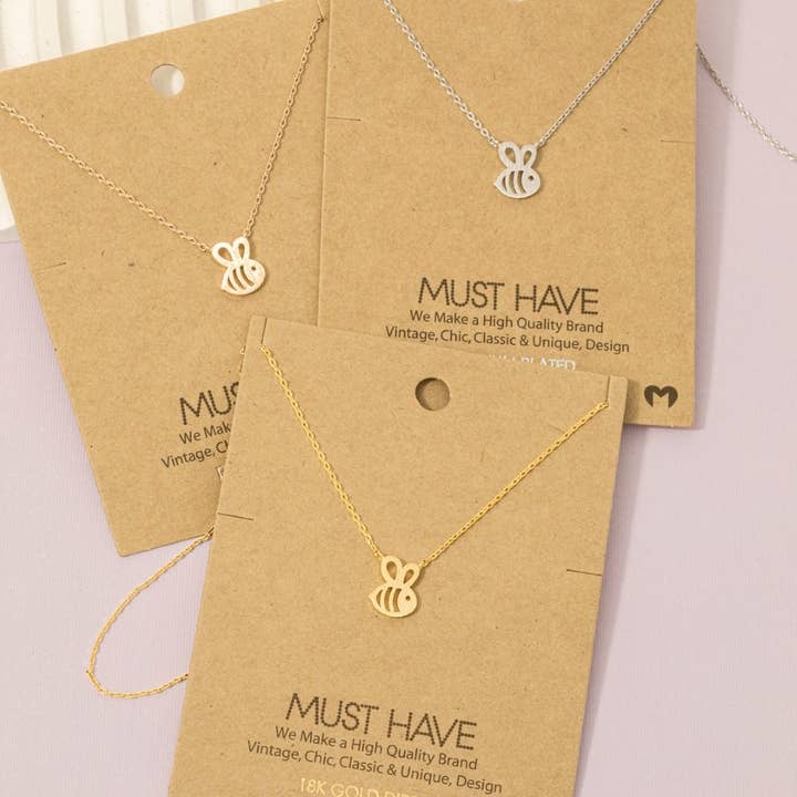 Fame Accessories - Wholesale Pendant/Charm Necklace - Gold Dipped Bumblebee Pendant Necklace