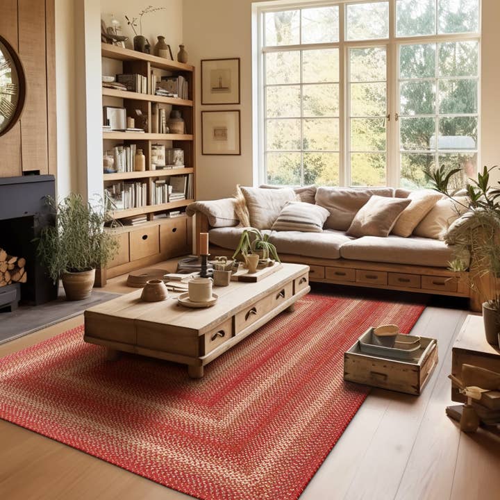 Alfombras trenzadas de yute rojo Apple Pie, reversibles y que no sueltan pelusa. para venta al por mayor de Homespice Decor