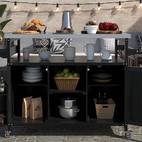 39F Inc. - Wholesale Outdoor Ornament/Decor - Outdoor Kitchen Island,Farmhouse Solid Wood Rolling Cart26