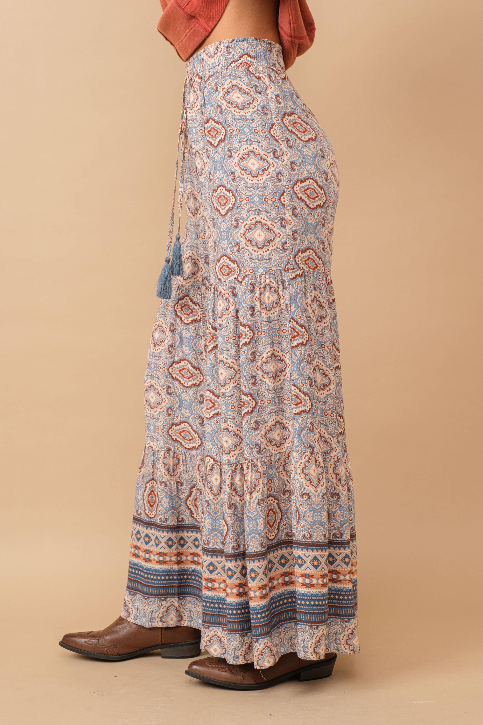 Blue B – Großhandel Hose – Damen – 34420P - Aztekische weite Hose mit gestuftem Geo-Blockmuster1