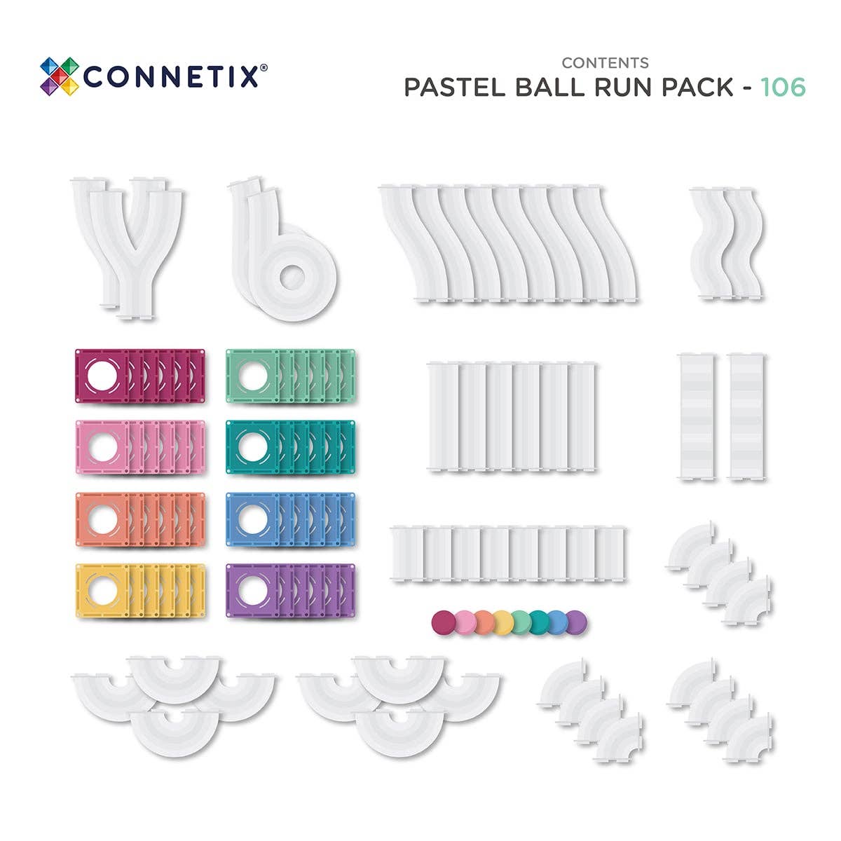 CONNETIX - Wholesale Building Set - Kids - CONNETIX Magnetic Tiles Pastel Ball Run Pack, 106 Pieces10
