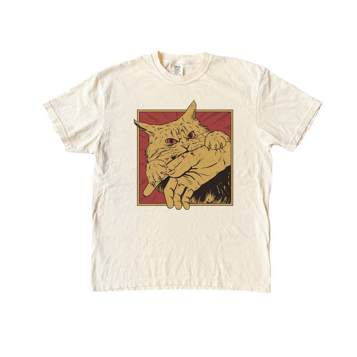 Blue Giraffe Inc - Wholesale Screen Printed T-Shirt - Unisex - Cat Bite Manga T-Shirt2