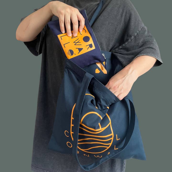 the Cornish studio - Wholesale Tote Bag - Women's - Cornwall Tote - Oval - Navy Orange