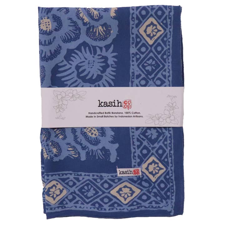 Kasih Co-op - Vendita all'ingrosso Bandana - Unisex - Bandana Batik Rose Blu, Leggero 100% cotone, Tinto a Mano Dipinto a Mano9