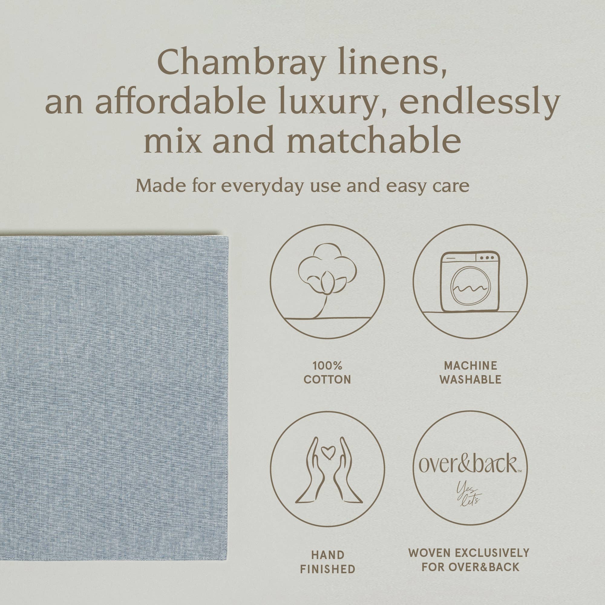 over&back - Wholesale Dinner & Cloth Napkin - Chambray Cotton Napkins – Set of 48