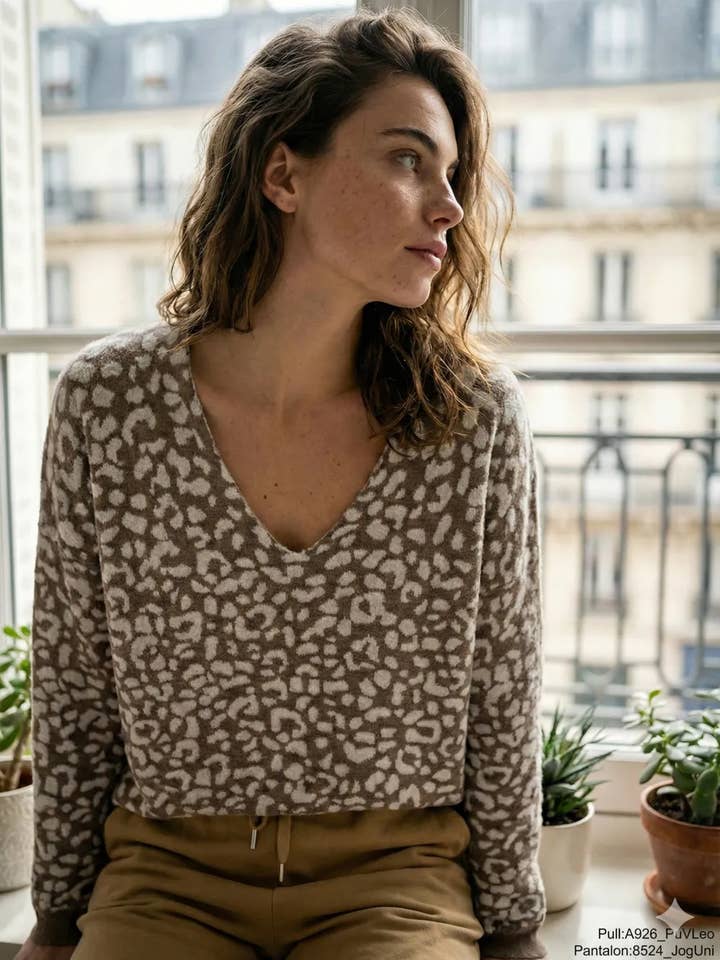 Pull Col V Léopard @A926_PuVLeo pour la vente par Mimi & Gogo