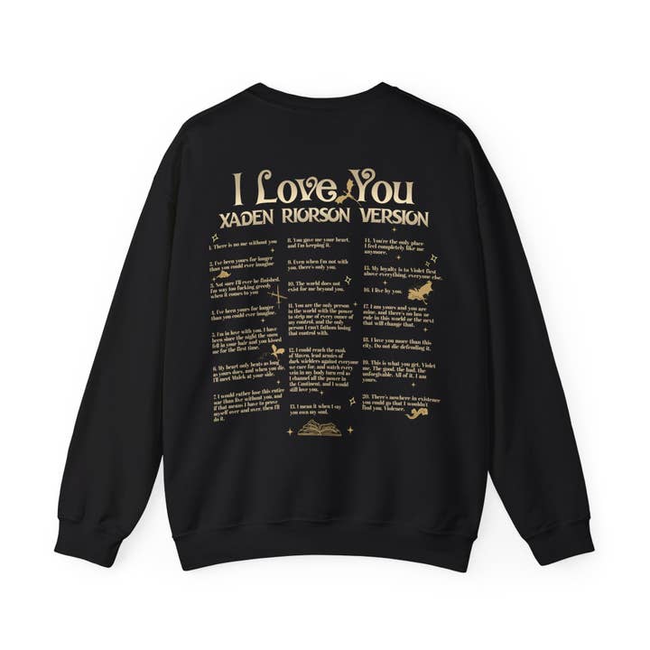 MagicMerchEmporium – Camisola gráfica - Mulher por atacado – "Camisola "I Love You - Versão Xaden Riorson" - Fourth Wing"5