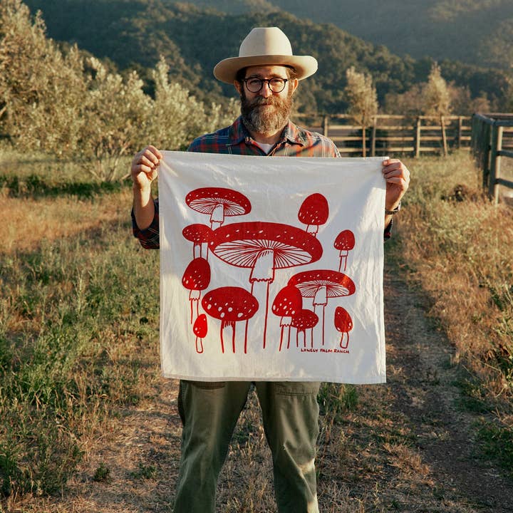 Lonely Palm Ranch - Wholesale Tea Towel - Red Mushroom 28" Tea Towel - Silkscreened 100% Cotton3