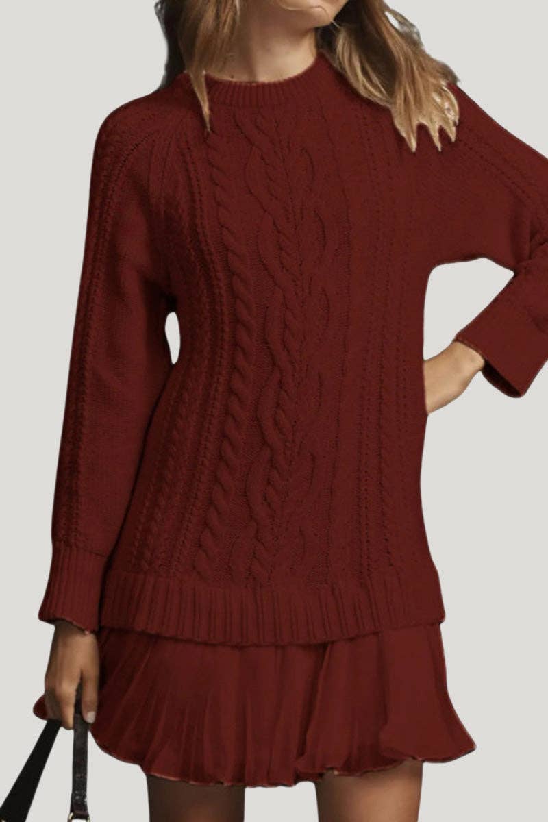 Mccolin – wholesale Dress – Women's – Cable Knit Casual Dress with Pleated Skirt9
