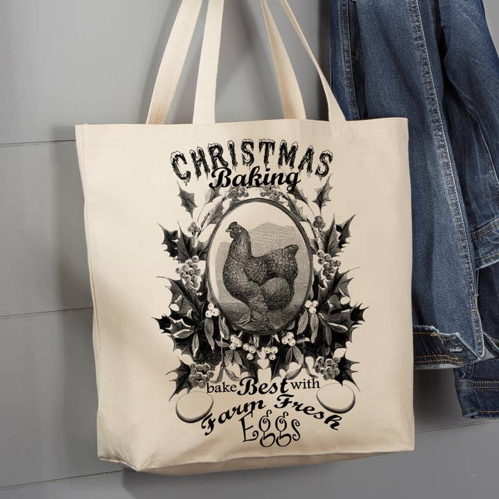 Christmas Baking Farm Fresh Eggs Chicken, 12 oz Tote Bag for wholesale by Avery Lane Gifts