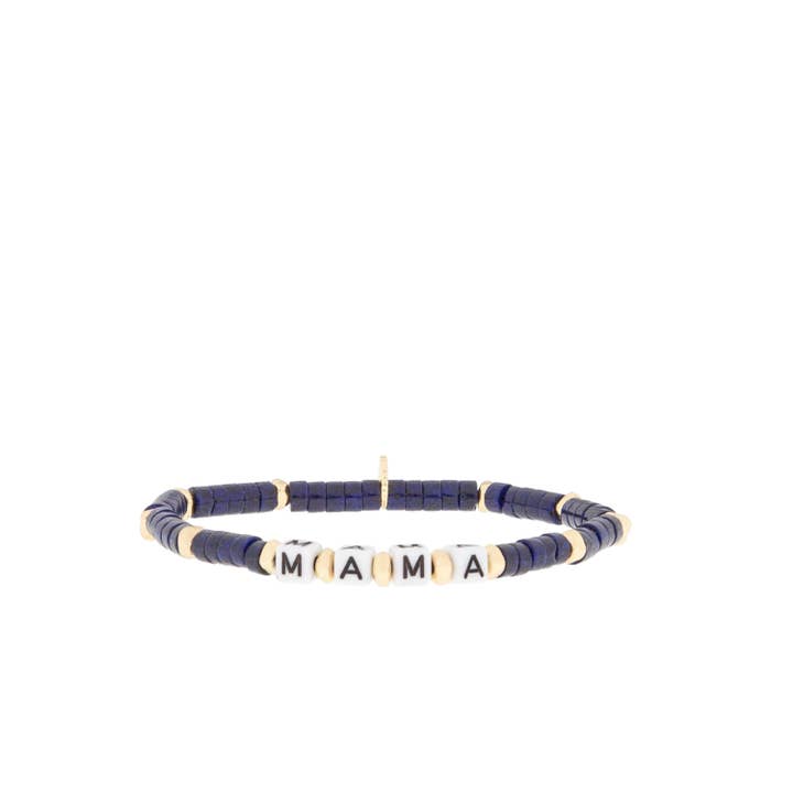 Marlyn Schiff - Wholesale Beaded Bracelet - natural stone stretch bracelet with beaded MAMA blocks