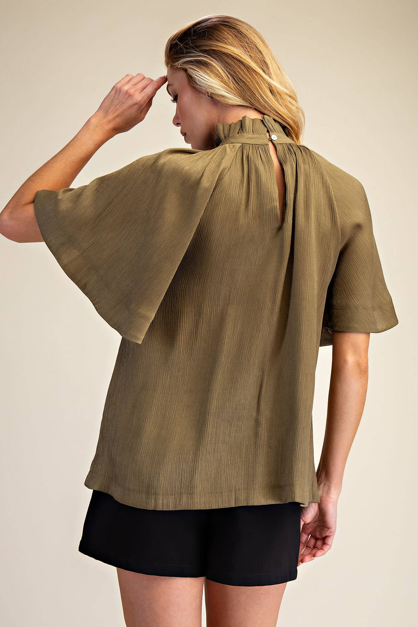 Glam - Wholesale Blouse - Women's - Ruffle Neck Raglan Sleeve Blouse15