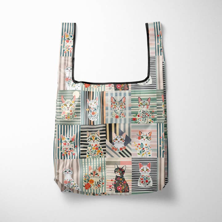 Reusable foldable Large market bag ripstop fabric Cat love for wholesale by Sofs Designs