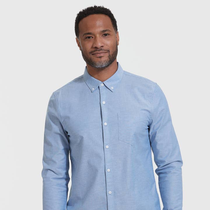Long Sleeve Button Up Shirt | Stretch Oxford | Banker Blue for wholesale by True Classic