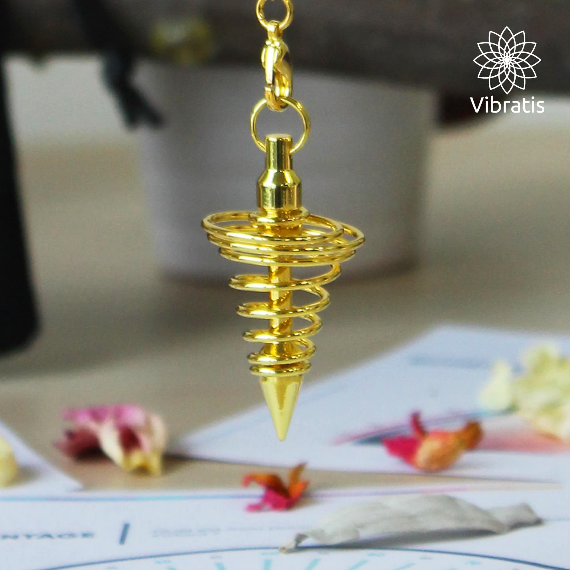Vibratis - Vente Accessoire de méditation - Pendule divinatoire de radiesthésie - Spirale doré1