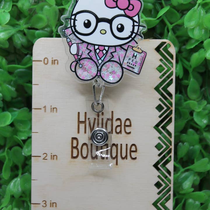 Porte-badge/enrouleur pour carte d'identité d'optométriste avec chat agité pour la vente par Hylidae Boutique