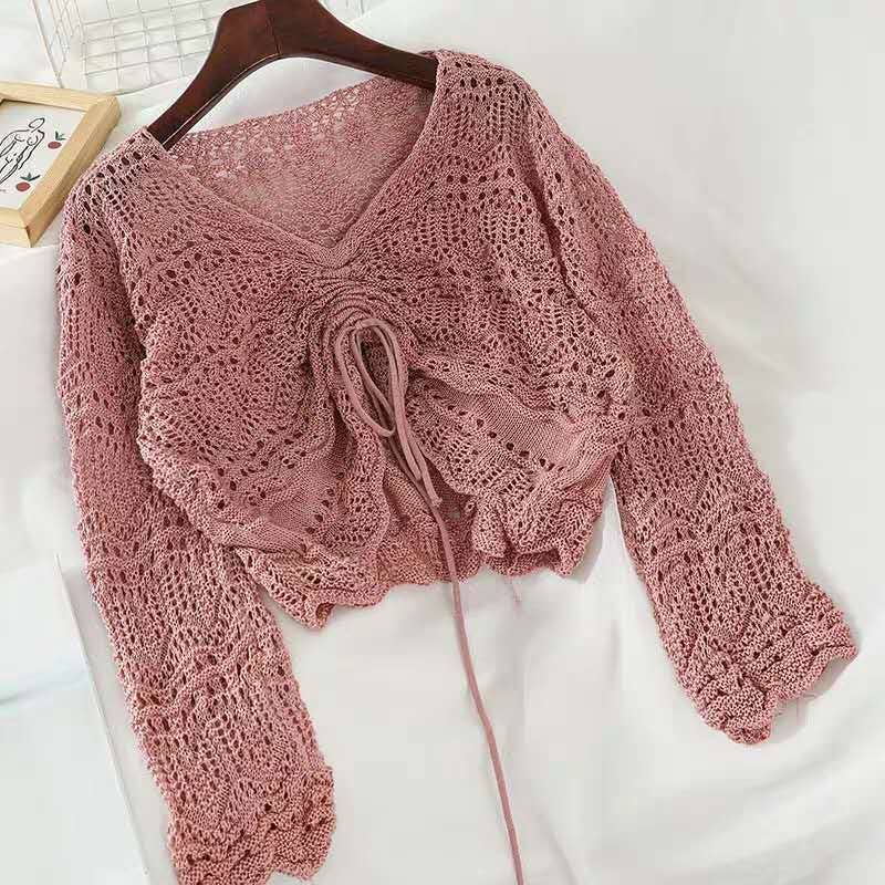 Hope & Sunshine - Wholesale Knit Sweater - Women's - Hollow Knit Drawstring Pullover1