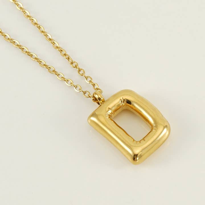 NINEXIS - Wholesale Pendant/Charm Necklace - CWAJE1933_Stainless Steel Glossy Bubble Letter Necklace Gold3