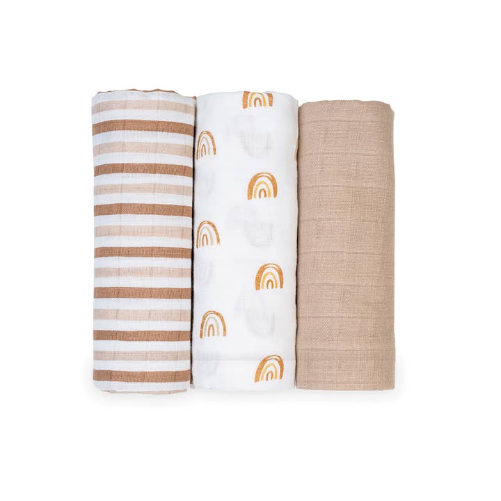 Lulujo Baby – Cobertor wrap - Bebé por atacado – Conjunto de 3 Mantas de Musselina – Arco-íris1